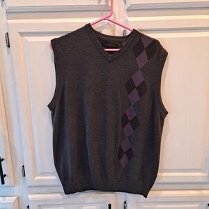 Axist Men's Dark Gray and Purple Black Argyle V-Neck Sweater Vest